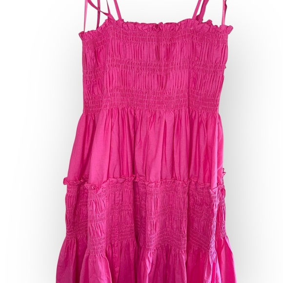 NWT PINCH Fuchsia Smocked Mini Dress Double Tie Spaghetti Straps, Medium - Picture 2 of 7